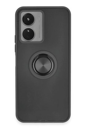 CepteToptan Vivo Y16 Kılıf Montreal Yüzüklü Silikon Kapak - Siyah - DROPX6640-1256