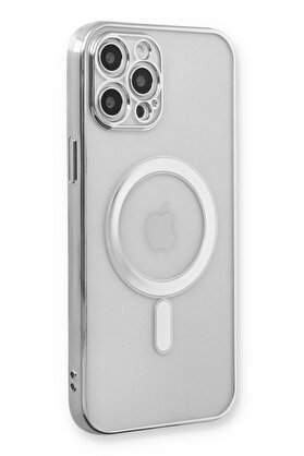 CepteToptan iPhone 12 Pro Kılıf Magneticsafe Lazer Silikon - Gümüş - DROPX2377-1760