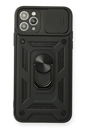 CepteToptan iPhone 11 Pro Kılıf Pars Lens Yüzüklü Silikon - Siyah - DROPX2660-9220
