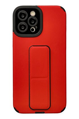 CepteToptan iPhone 12 Pro Max Kılıf Mega Standlı Silikon - Kırmızı - DROPX9211-2476