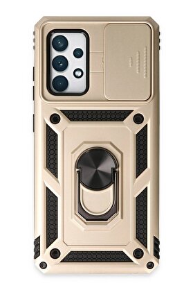 CepteToptan Samsung Galaxy A52 Kılıf Pars Lens Yüzüklü Silikon - Gold - DROPX6627-9684