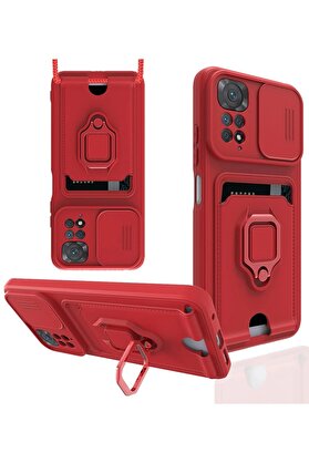 CepteToptan Xiaomi Redmi Note 11 Pro Kılıf Zuma Kartvizitli Yüzüklü Silikon - Kırmız? - DROPX9797-5914