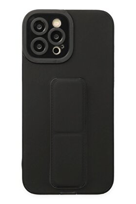CepteToptan iPhone 12 Pro Max Kılıf Mega Standlı Silikon - Siyah - DROPX2160-6911