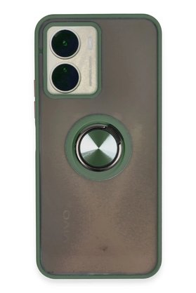 CepteToptan Vivo Y16 Kılıf Montreal Yüzüklü Silikon Kapak - Yeşil - DROPX3413-3293