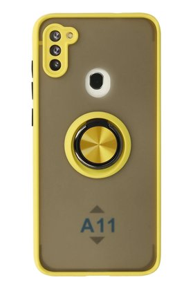 CepteToptan Samsung Galaxy A11 Kılıf Montreal Yüzüklü Silikon Kapak - Sarı - DROPX4303-1467