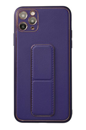 CepteToptan iPhone 11 Pro Max Kılıf Coco Deri Standlı Kapak - Mor - DROPX3204-6723