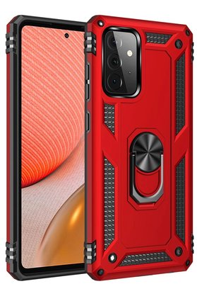 CepteToptan Samsung Galaxy A72 Kılıf Sofya Yüzüklü Silikon Kapak - Kırmızı - DROPX6792-6122