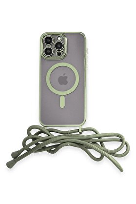 CepteToptan iPhone 14 Pro Kılıf Divo Lazer Askılı Magsafe Kapak - Koyu Yeşil - DROPX8930-4823