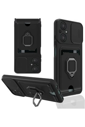 CepteToptan Xiaomi Poco M5 Kılıf Zuma Kartvizitli Yüzüklü Silikon - Siyah - DROPX6862-1591