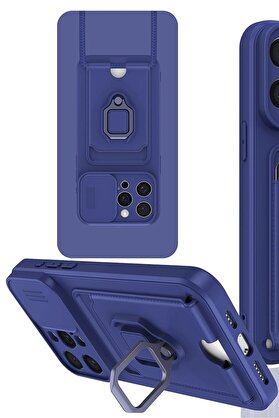 CepteToptan iPhone 15 Pro Kılıf Zuma Kartvizitli Yüzüklü Silikon - Lacivert - DROPX9387-9744