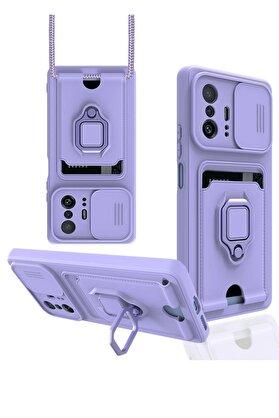 CepteToptan Xiaomi Mi 11T Pro Kılıf Zuma Kartvizitli Yüzüklü Silikon - Lila - DROPX9432-4191
