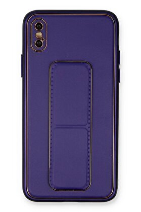 CepteToptan iPhone X Kılıf Coco Deri Standlı Kapak - Mor - DROPX3133-6124