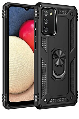 CepteToptan Samsung Galaxy A02S Kılıf Sofya Yüzüklü Silikon Kapak - Siyah - DROPX9890-9511