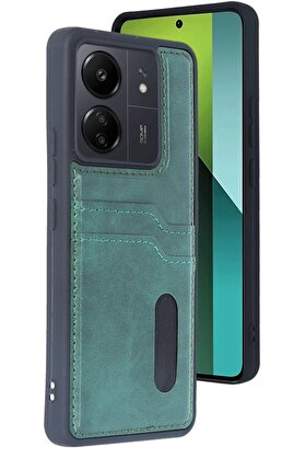CepteToptan Xiaomi Redmi 13C Kılıf Sara Kartvizitli Deri Kılıf - Koyu Yeşil - DROPX9235-5214
