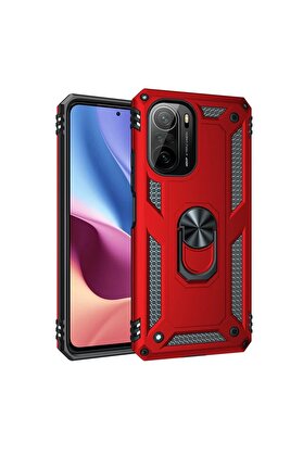 CepteToptan Xiaomi Poco F3 Kılıf Sofya Yüzüklü Silikon Kapak - Kırmızı - DROPX7113-2084