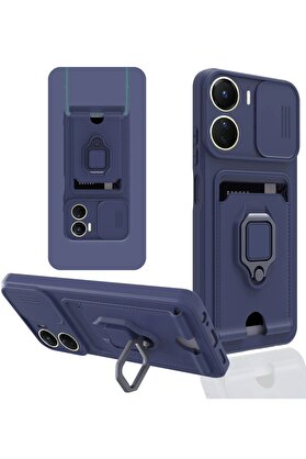 CepteToptan Vivo Y16 Kılıf Zuma Kartvizitli Yüzüklü Silikon - Lacivert - DROPX6720-1532