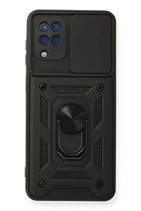 CepteToptan Samsung Galaxy A12 Kılıf Pars Lens Yüzüklü Silikon - Siyah - DROPX5195-6396