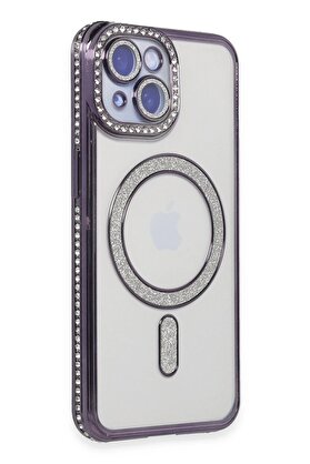 CepteToptan iPhone 15 Kılıf Joke Simli Magneticsafe Kılıf - Derin Mor - DROPX2410-2502