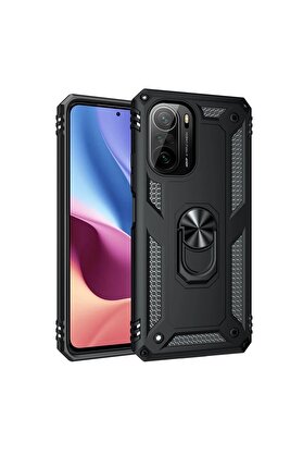 CepteToptan Xiaomi Poco F3 Kılıf Sofya Yüzüklü Silikon Kapak - Siyah - DROPX7405-7909