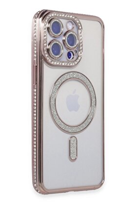 CepteToptan iPhone 15 Pro Max Kılıf Joke Simli Magneticsafe Kılıf - Pembe - DROPX5525-8182