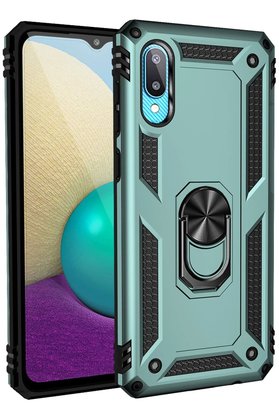 CepteToptan Samsung Galaxy A02 Kılıf Sofya Yüzüklü Silikon Kapak - Yeşil - DROPX4952-9805