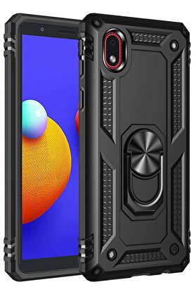 CepteToptan Samsung Galaxy A01 Core Kılıf Sofya Yüzüklü Silikon Kapak - Siyah - DROPX1015-8140