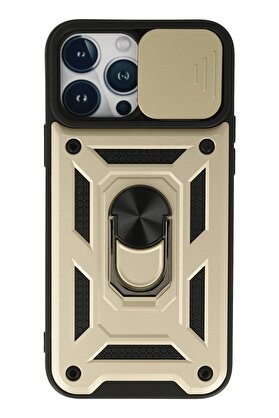 CepteToptan iPhone 13 Pro Max Kılıf Pars Lens Yüzüklü Silikon - Gold - DROPX8737-8581