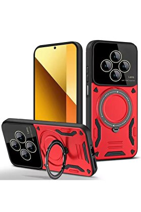 CepteToptan Xiaomi Redmi 14C Kılıf Joy Lens Standlı Kapak - Kırmızı - DROPX1369-6718