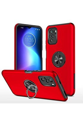 CepteToptan Xiaomi Poco F3 Kılıf Elit Yüzüklü Kapak - Kırmızı - DROPX8001-5422