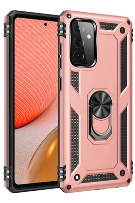 CepteToptan Samsung Galaxy A72 Kılıf Sofya Yüzüklü Silikon Kapak - Rose - DROPX2593-1275