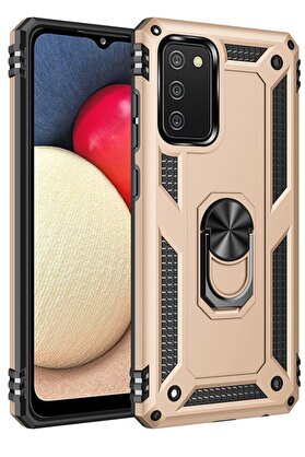 CepteToptan Samsung Galaxy A02S Kılıf Sofya Yüzüklü Silikon Kapak - Gold - DROPX2011-1927