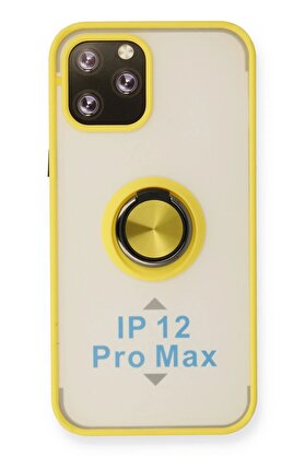 CepteToptan iPhone 12 Pro Kılıf Montreal Yüzüklü Silikon Kapak - Sarı - DROPX9368-1124