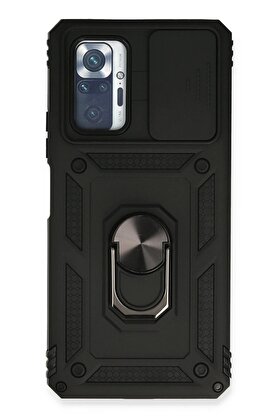 CepteToptan Xiaomi Redmi Note 10 Pro Kılıf Pars Lens Yüzüklü Silikon - Siyah - DROPX4764-6423