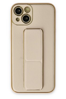 CepteToptan iPhone 14 Plus Kılıf Coco Deri Standlı Kapak - Gold - DROPX5559-3344