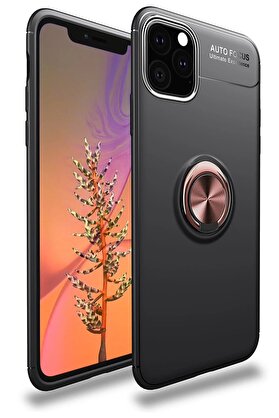 CepteToptan iPhone 11 Pro Max Kılıf Range Yüzüklü Silikon - Siyah-Gold - DROPX9638-1326