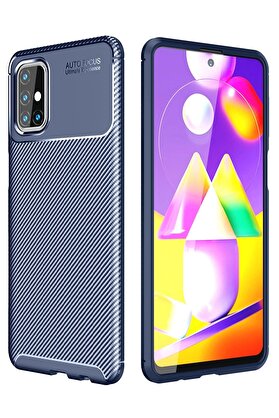 CepteToptan Samsung Galaxy M31S Kılıf Auto Focus Karbon Kapak - Lacivert - DROPX4818-6050