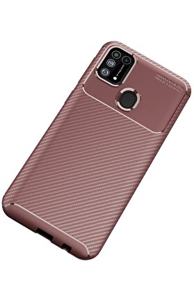 OEM Samsung Galaxy M31 Kılıf Auto Focus Karbon Kapak - Kahverengi - SUAT9347-4878