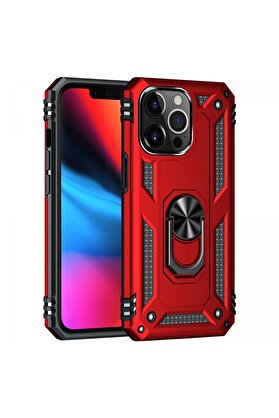 CepteToptan iPhone 14 Pro Max Kılıf Sofya Yüzüklü Silikon Kapak - Kırmızı - DROPX2595-2602