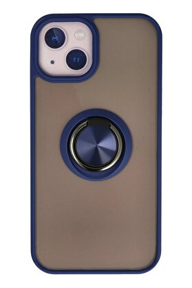 CepteToptan iPhone 13 Kılıf Montreal Yüzüklü Silikon Kapak - Lacivert - DROPX3716-3424
