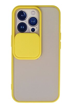CepteToptan iPhone 13 Pro Kılıf Palm Buzlu Kamera Sürgülü Silikon - Sarı - DROPX9913-6147