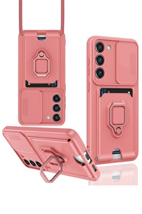 CepteToptan Samsung Galaxy S23 Plus Kılıf Zuma Kartvizitli Yüzüklü Silikon - Pembe - DROPX3426-9079