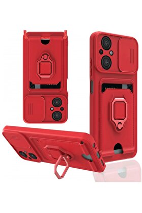 CepteToptan Xiaomi Poco M5 Kılıf Zuma Kartvizitli Yüzüklü Silikon - Kırmızı - DROPX9563-5965