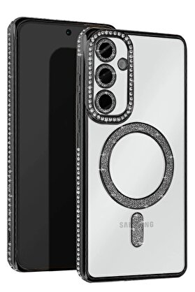 CepteToptan Samsung Galaxy S25 Kılıf Joke Simli Magneticsafe Kılıf - Siyah - DROPX5568-6006