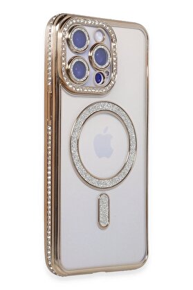 CepteToptan iPhone 15 Pro Kılıf Joke Simli Magneticsafe Kılıf - Gold - DROPX1651-2433