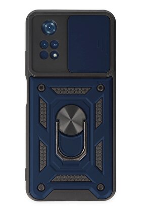 CepteToptan Xiaomi Poco M4 Pro 4G Kılıf Pars Lens Yüzüklü Silikon - Lacivert - DROPX3150-8097
