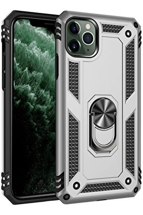 CepteToptan iPhone 11 Pro Max Kılıf Sofya Yüzüklü Silikon Kapak - Gümüş - DROPX2059-6797