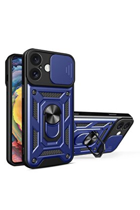 CepteToptan iPhone 16 Kılıf Pars Lens Yüzüklü Silikon - Lacivert - DROPX7916-2914