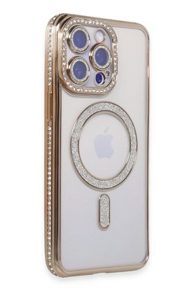 CepteToptan iPhone 15 Pro Max Kılıf Joke Simli Magneticsafe Kılıf - Gold - DROPX3188-3724