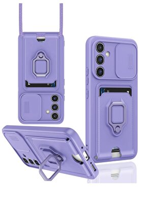 CepteToptan Samsung Galaxy A05S Kılıf Zuma Kartvizitli Yüzüklü Silikon - Lila - DROPX1686-4930