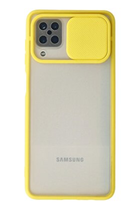CepteToptan Samsung Galaxy A12 Kılıf Palm Buzlu Kamera Sürgülü Silikon - Sarı - DROPX6198-6966